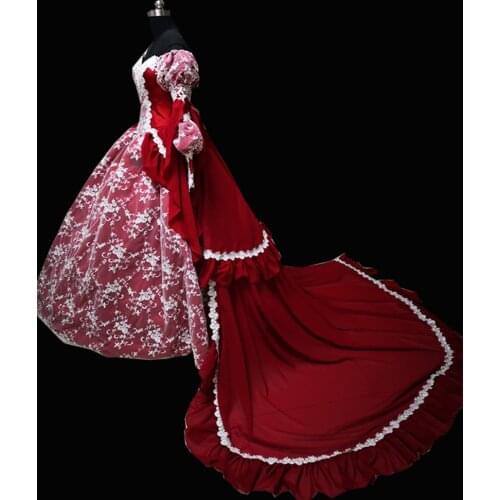 2020 New red Vintage costumes 18th Duchess Retro medieval Renaissance Reenactment Theatre Civil war Victorian dress D-525