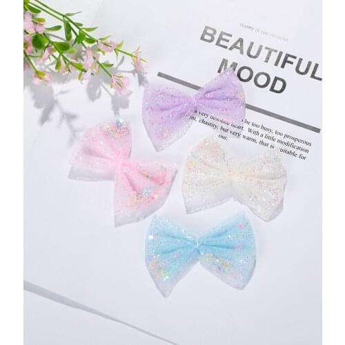 30pcs/lot 6*4cm sequin glitter bowknot Appliques for Children Headwear Hair clip Accessories and Garment Accessories