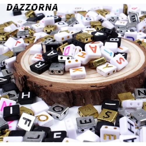 4*9mm 50/100/200Pcs 6 Style New English Character Plastic Alphabet Beads Double Holes Square Shape Acrylic Letter Beads