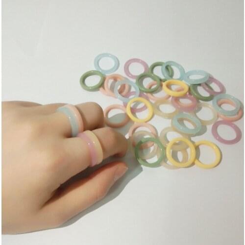 4 Pcs /Set Mix Color New Simple Acrylic Round Colorful Ring Resin Rings For Women Girls Jewelry Friend Gift Rings Set
