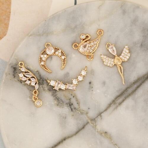 HAOSAW 6Pcs Jewelry Accessories/DIY Making/Multi Designs/Necklace Pendants/Hand Made/CZ Charms/Jewelry Findings & Components