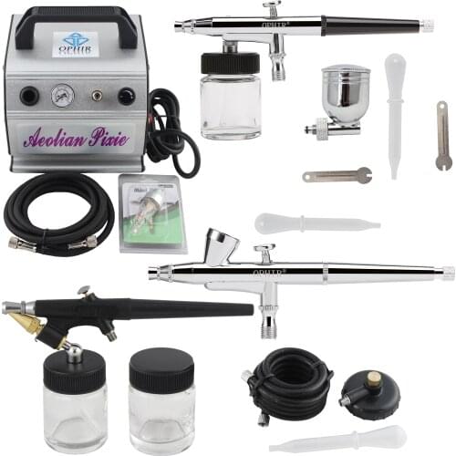 OPHIR Dual-Action & Single-Action Airbrush Kit with Air Compressor Airbrush Pots for Model Car Painting Hobby _AC088+005+071+073