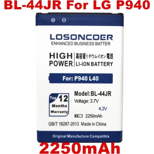 LOSONCOER 2250mAh BL-44JR Mobile Phone Battery For LG 3.0 K2 P940 SU540 SU800 D160 L40 BL 44JR BL44JR Battery