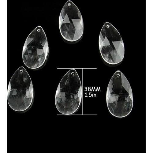 Acrylic Crystal Plastic Wedding Parts Teardrop Pendants 38mm 100pcs Faceted Prism Trimming Parts For Bar Lighting Decor