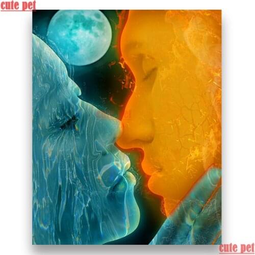Cute pet 5D Diamond Embroidery DIY Needlework Water Fire Kiss Diamond Painting Cross Stitch Full Mosaic puzzle Home Decoration