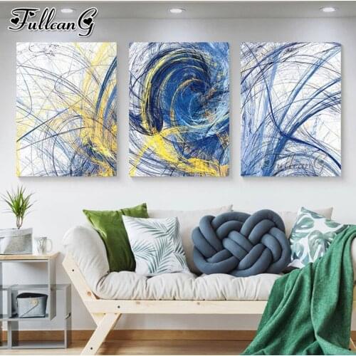 FULLCANG 5d diy diamond embroidery abstract colorful lines landscape painting triptych full square round drill wall decor FG0186