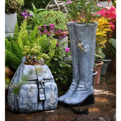 American Denim Backpack Shoes Cement Flowerpot Succulents Plant Outdoor Garden Figurines Decoration Courtyard Furnishing Crafts