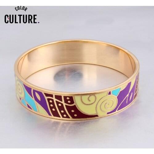 Dropshipping Big Geometry Designs Bracelet Vintage Gold-color Stainless Steel Enamel Bangles for Women Ethnic Jewelry