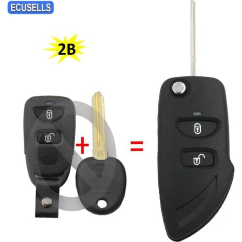 2 Button Flip Smart Key Case Folding Remote Key Shell Housing Cover Fob For Hyundai Santa Fe With Battery Holder and Uncut Blade