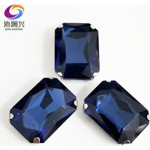 Ink blue Rectangle octagonal shape High quality Glass Crystal sew on claw loose rhinestones,Diy Clothing accessories SWC22