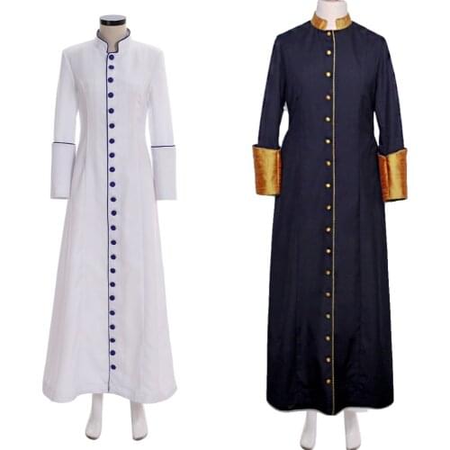 Cosplaydiy Custom Made Pastors Cassock With Cuffs Womens Cassock Robe Costume Jacket Coat L320