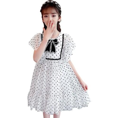 Dress Girl Dot Pattern Girls Party Dress Kids Bow Party Dress Child Summer Childrens Clothing 6 8 10 12 14