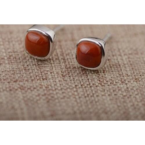 FNJ 925 Silver Squar Earrings for Women Jewelry Natural South Red Agate Pure S925 Sterling Silver Stud Earring