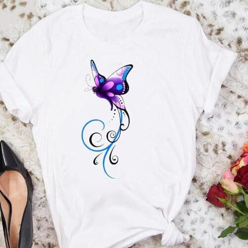 Women Cartoon Short Sleeve Watercolor Butterfly Cute Summer Female Tshirts Fashion Clothes Graphic T Top Lady Print Tee T-Shirt