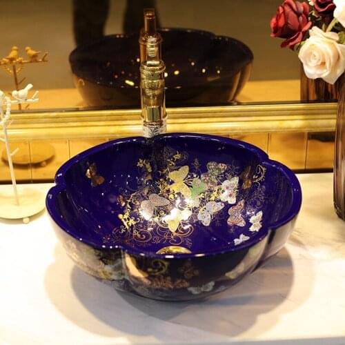 Porcelain bathroom ceramic counter top sink wash basin popular in europe art basin sanitary manufacture ceramic sink Butterfly