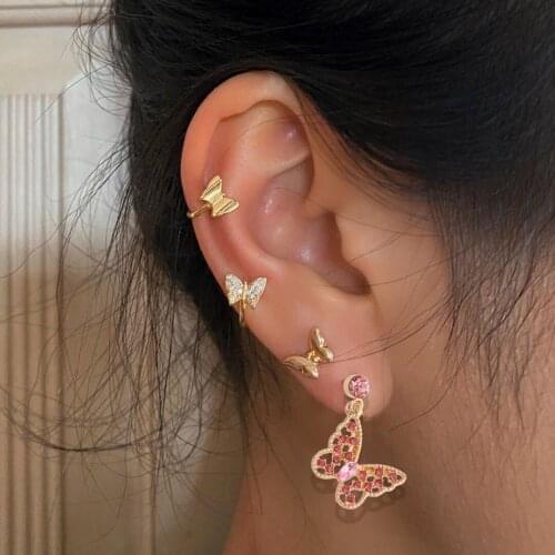 VG 6YM 2021 New Fashion Butterfly Clip Earrings Set Trend Mixed Circle Earrings For Women Wedding Jewelry Accessories Wholesale