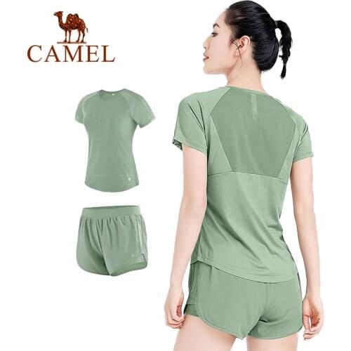 CAMEL Yoga Suit Sportswear Suit Womens Summer Fitness Wear Short-Sleeved Gym Thin Casual Running Wear Female Shorts T-shirts