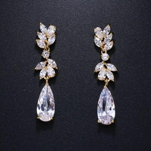 KSRA Floral Art Deco Leaf Wedding Earrings For Women Zirconia Crystal Cluster Drops Long Vine Earrings Bride Jewelry Prom Gift