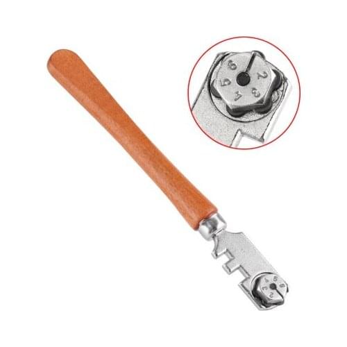 Multifunctional Portable 6 Wheel Glass Cutter High Strength Roller Mahogany Round Flat Handle Glass Knife Craft Tool
