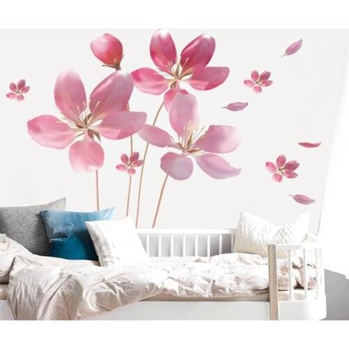 Pink Flowers Wall Stickers Home Decor Sofa TV Backdrop Decorative Girls Room Wallpaper Murals