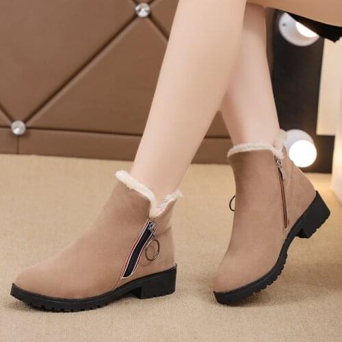 New winter Female Fashion Slip On Low Heel Sewing Flock Platform Snow Ankle Boots Womens Casual Comfortable Shoes
