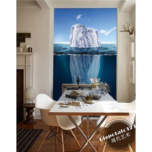 The latest 3D murals,beautiful and fresh blue sky sea ice landscape,living room, sofa TV background wall, bedroom wall paper