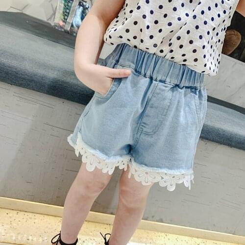 2020 summer new kids girls wild lace denim shorts baby girl straight cute nice soft denim shorts