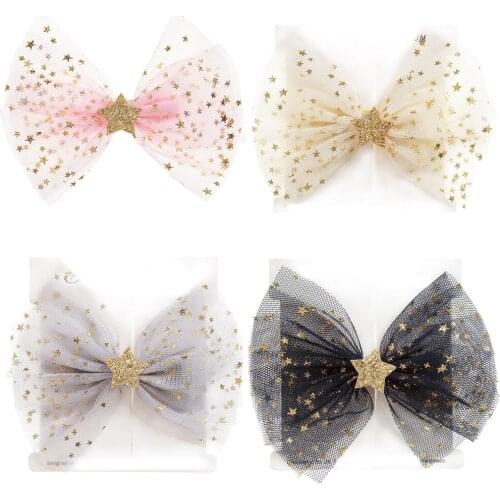 New cute shining star female baby clip net yarn bow clip children hair clip accessories Female baby shiny princess hairpin