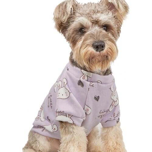 Dog Clothes Plus Velvet Sweatshirt Pure Cotton T-shirt Rabbit Printing Cat Clothes Teddy Clothes Autumn Winter Small Dog Clothes