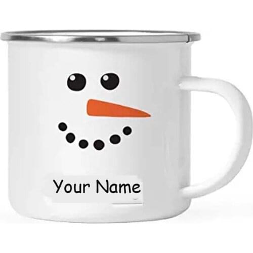 Personalized Stainless Steel Camping Coffee Mug Christmas Hot Chocolate Stainless Steel Campfire Coffee Mug Gift, Snowman with