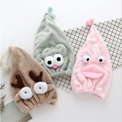 Cute Animal Microfiber Women Bathroom Hair Towel Quick-Dry Hair Hat Turban Super Absorbent Head Wrap Shower Cute Cartoon Hat