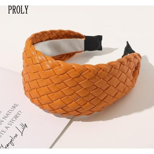 PROLY New Fashion Women Hair Accessories PU Woven Hair Band Wide Mesh Face Wash Turban Handmade Headband Hairband Wholesale