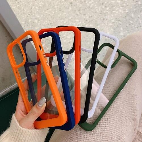 Shockproof Bumper Clear Phone Case For Samsung S21 Plus S21 Ultra A52 A72 A32 A42 A12 A21S A02S Candy Color Frame Back Cover