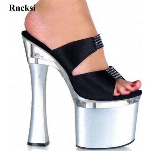 Rncksi New Splice 18cm Square High-Heeled Shoes Wedding Party Slippers Women 18cm Platform Pole Dance Slippers High Heel Shoes