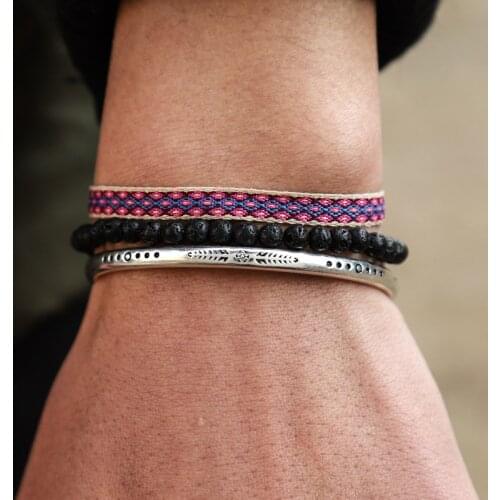 Handmade Multilayer Bracelet Set Silver Color Cuff Bracelet Natural Black Lava Stone Knot Rope Friendship Bracelet Dropshipping