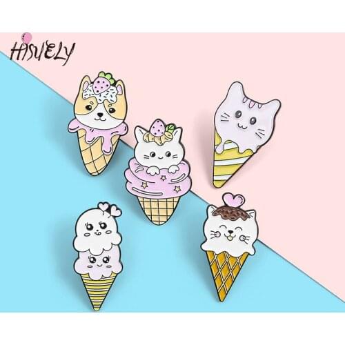 Cute cartoon cat ice cream brooch strawberry love cone pin anti-glare buckle brooch bag decoration badge