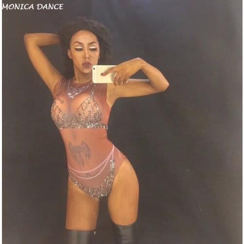 Sexy Black 3D Printing Rhinestone Women Jumpsuit Birthday Celebrate Sexy Bodysuit Nightclub Singer Performance Stage Wear