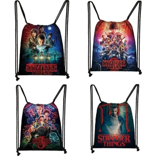 Stranger things print drawstring bag boys girls drawstring backpack kids storage bag man travel bag canvas bags