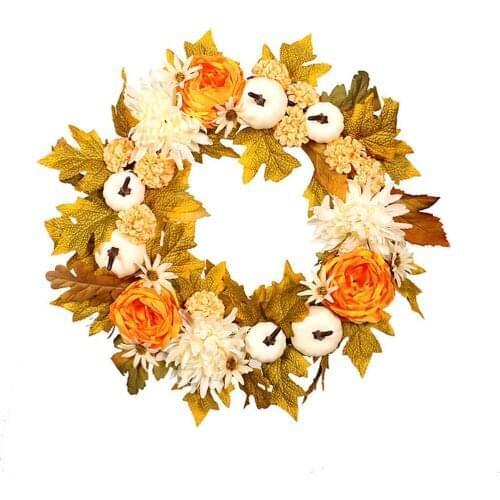 Maple Leaf Wreath Chrysanthemum Pumpkin Garland Thanksgiving Fall Autumn Harvest Pumpkin Berries Gift Artificial Wreath