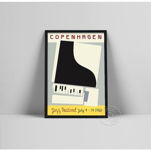 Fann Gestival Rock Music Vintage Black And White Poster Bar Cafe Home Decoration COPENHAGEN JAZZ 1953 Canvas Painting Wall Art