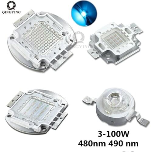 High Power LED Cyan 490nm Ice Bulb 480nm Chip 3W 5W 10W 20W 30W 50W 100W 480nm 490 nm Ice Blue DIY COB LED Epileds