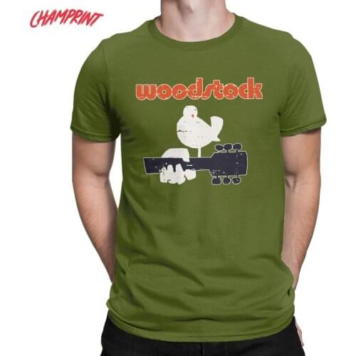 Woodstock 1969 T Shirts Men Pure Cotton Casual T-Shirt Crew Neck Tee Shirt Short Sleeve Tops Original