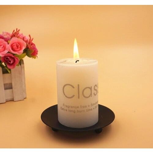 Iron Plate Candle Holder Decorative Iron Pillar Candle Plate Pedestal Candle Stand for LED & Wax Candles Incense Cones Spa