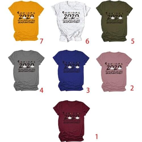 Women Seniors 2020 Letter Print T-Shirts Quarantined Social Distancing Graphic Short Sleeve Tops O-Neck Streetwear S-3XL N2UE