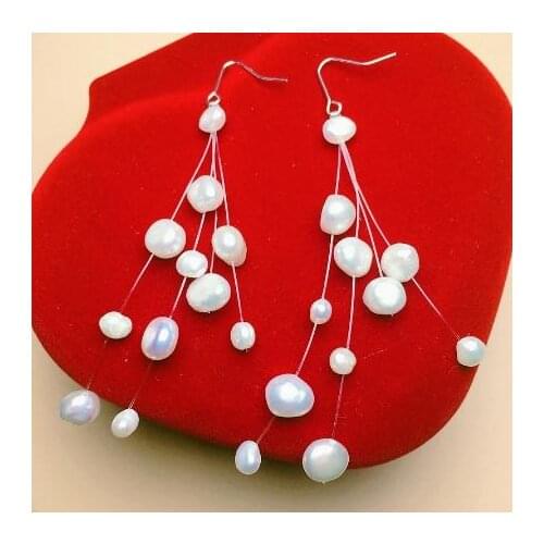 Favorite Pearl Earrings White Pink Lavedern Baroque Genuine Freshwater Pearl Fish Line Dangle Earring For Women Wedding Gift