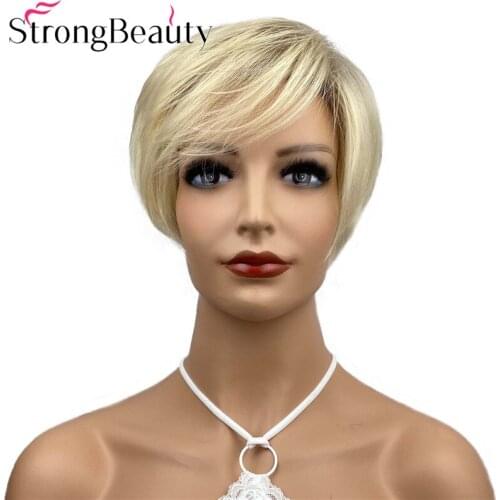 StrongBeauty Short Straight Wigs Blonde Synthetic Wig Heat Ok Womens Hair