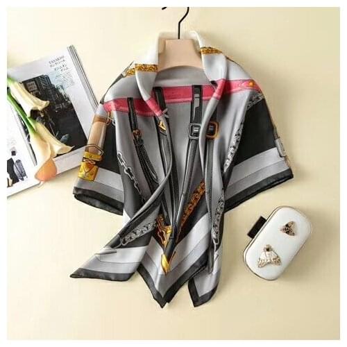 2019 new arrival fashion elegant brand chain 100% silk scarf 90*90 cm square shawl twill wrap for women free shipping