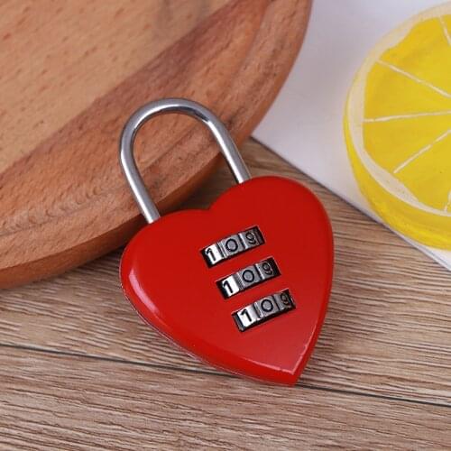 1Pc Cute Red Heart Pattern Shape 3Digit Dial Metal Code Number Baggage Lock