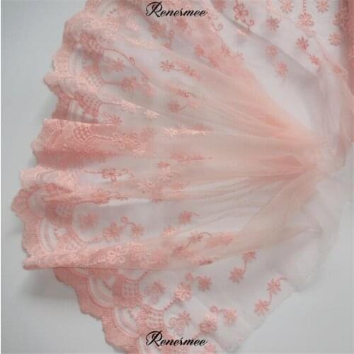 1Yard 35cm Pink Ivory Mesh Fabric Venise Lace Trim Embroidery Embellishment Sewing Crafts Doll Material Free Shipping SX151