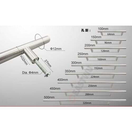 10PC Diameter 12mm Hole Center 64mm~320mm Stainless Steel Kitchen Cabinet Door T Bar Knob Furniture Drawer Handles Pulls